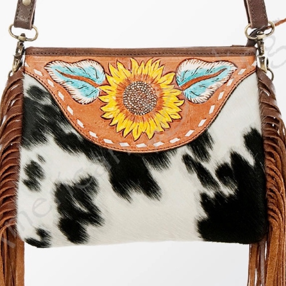 American Darling Crossbody Bag Genuine Western Leather Women's Bag with Cowhid - Picture 4 of 5